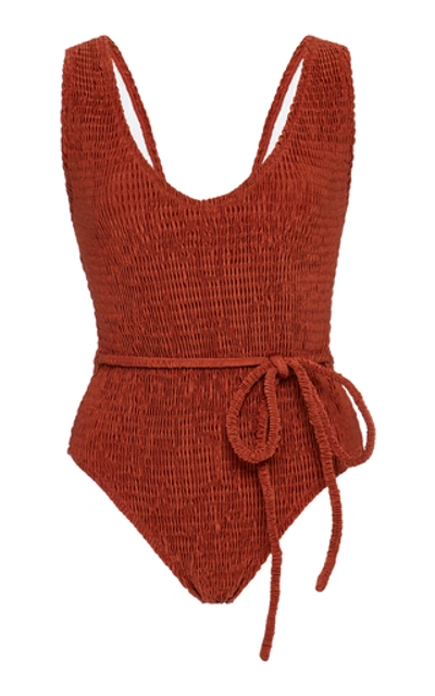 Shop Solid & Striped Michelle Tie-detailed Swimsuit In Red