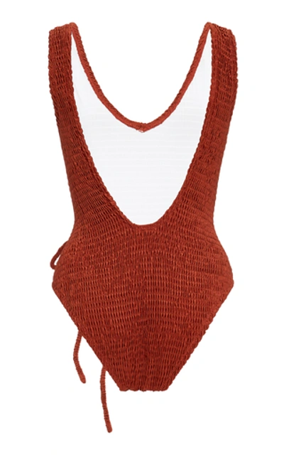Shop Solid & Striped Michelle Tie-detailed Swimsuit In Red