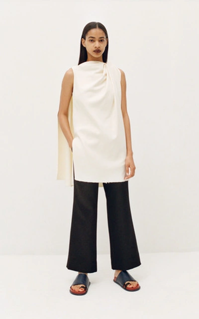 Shop Marina Moscone Draped Stretch-crepe Top In White