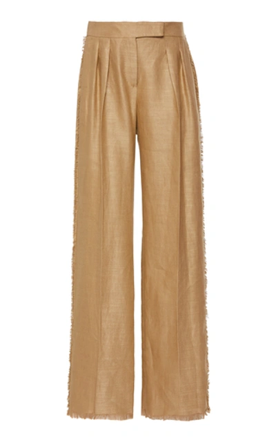 Shop Max Mara Riviera Linen-silk Wide-leg Pants In Brown