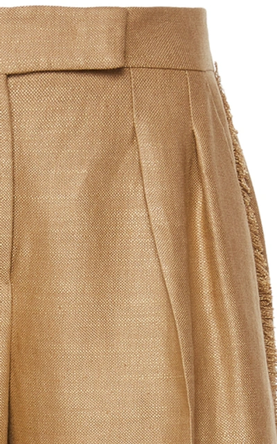 Shop Max Mara Riviera Linen-silk Wide-leg Pants In Brown