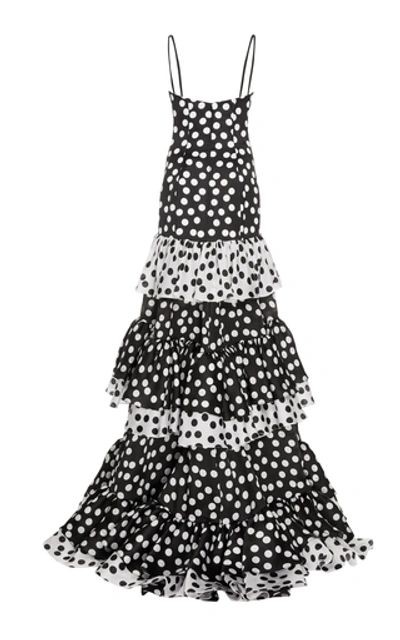 Shop Carolina Herrera Ruffled Polka-dot Satin Gown In Multi