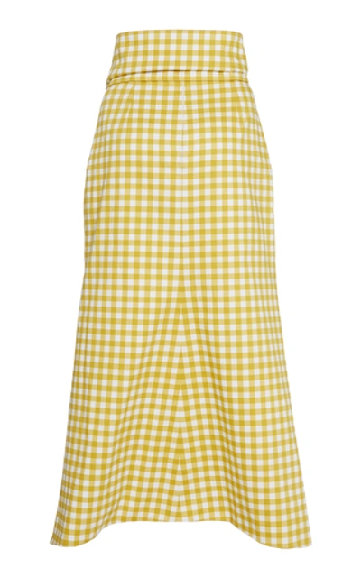 Shop Silvia Tcherassi Fadua Belted Gingham Cotton-poplin Midi Skirt In Yellow