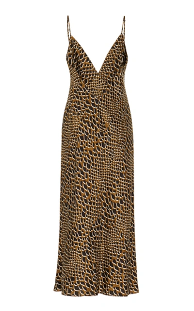 Shop Olivia Von Halle Issa Animal-print Silk-satin Midi Dress