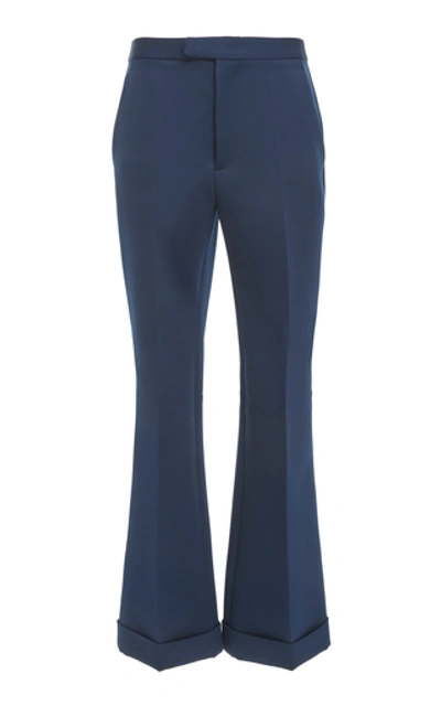 Shop Maison Margiela Cropped Crepe Flared Pants In Blue