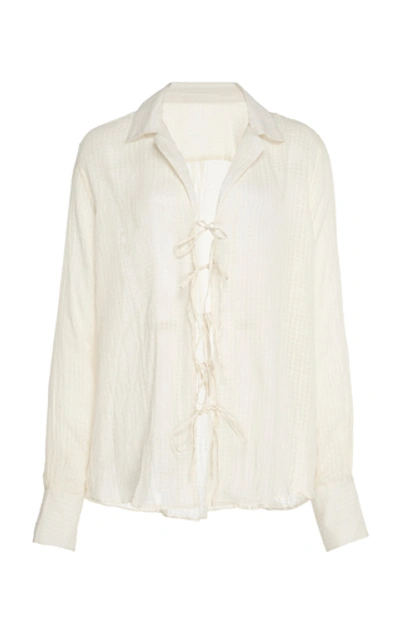 Shop Alix Of Bohemia One Of A Kind Tie-front Cotton Blouse In White