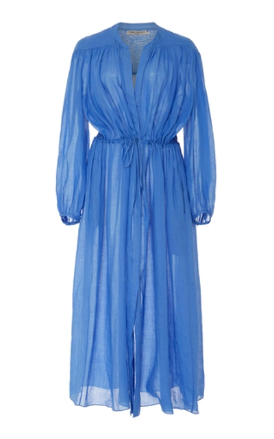 Shop Three Graces London Julienne Ramie Midi Dress In Blue