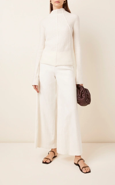 Shop Mansur Gavriel Linen-blend Wide-leg Pants In White