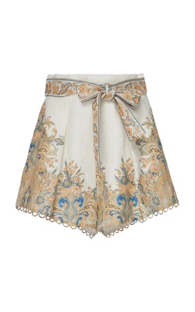 Shop Zimmermann Tie-front Paisley-print Linen Shorts In White