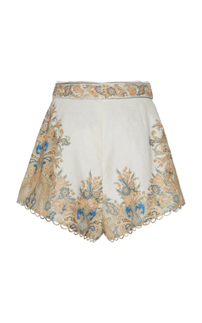 Shop Zimmermann Tie-front Paisley-print Linen Shorts In White