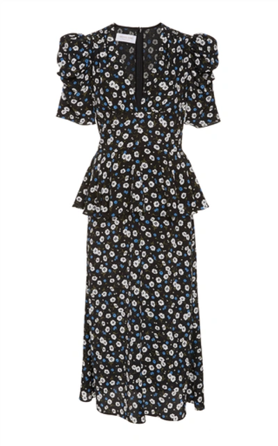Shop Michael Kors Floral-print Peplum Silk-chiffon Midi Dress S In Multi
