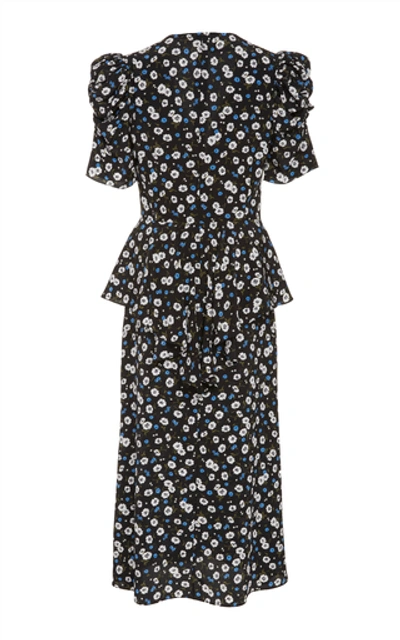Shop Michael Kors Floral-print Peplum Silk-chiffon Midi Dress S In Multi