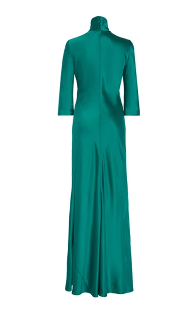 Shop Galvan Margot Silk-satin Turtleneck Gown In Green