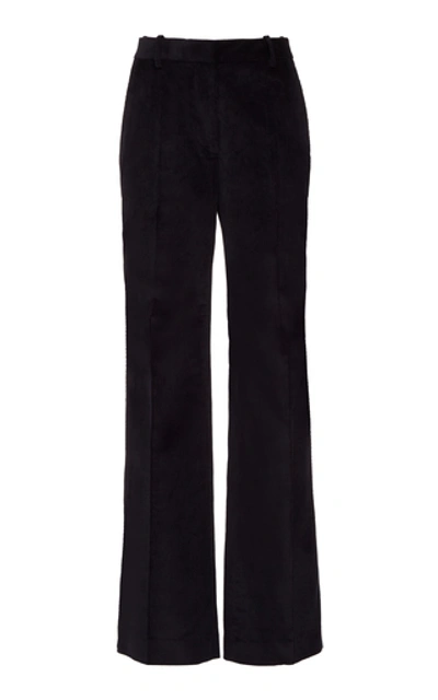 Shop Victoria Beckham Cotton-corduroy Flared Pants In Navy