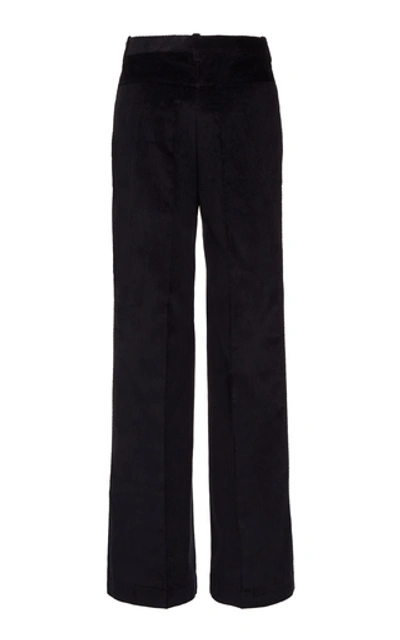 Shop Victoria Beckham Cotton-corduroy Flared Pants In Navy