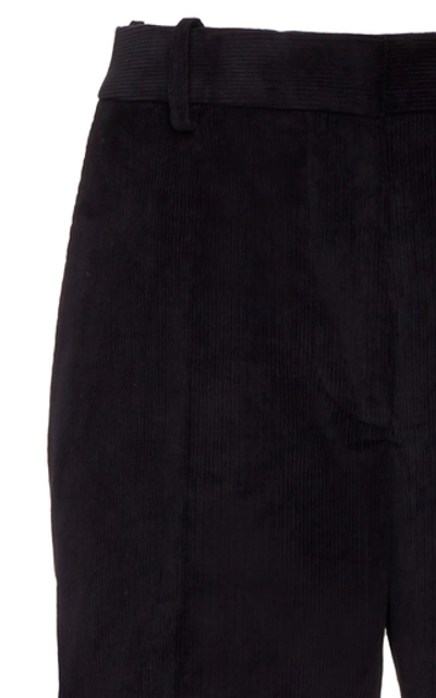 Shop Victoria Beckham Cotton-corduroy Flared Pants In Navy