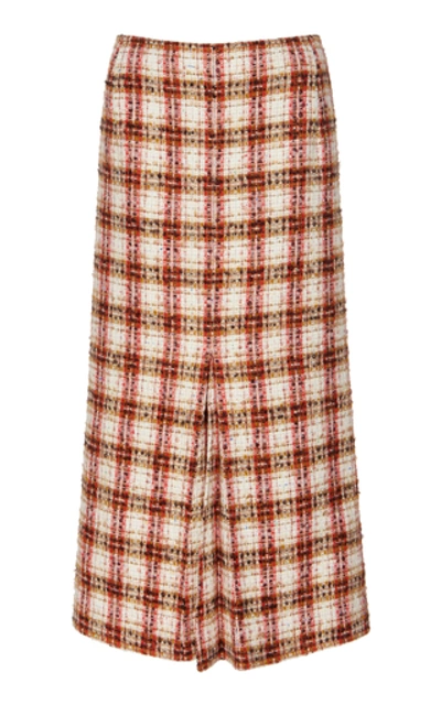 Shop Victoria Beckham Box-pleated Tweed Midi Skirt In Multi