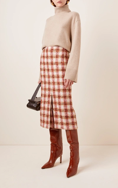 Shop Victoria Beckham Box-pleated Tweed Midi Skirt In Multi