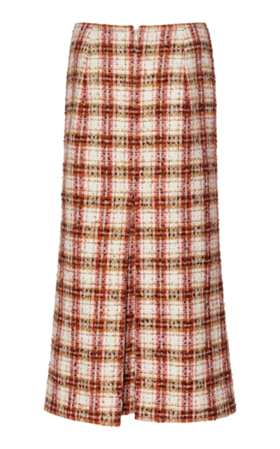 Shop Victoria Beckham Box-pleated Tweed Midi Skirt In Multi
