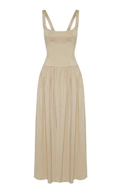 Shop Anna Quan Giselle Stretch Cotton-blend Midi Dress In Neutral