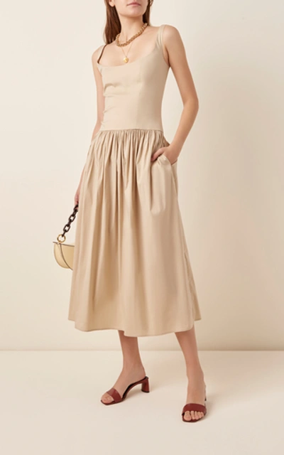 Shop Anna Quan Giselle Stretch Cotton-blend Midi Dress In Neutral