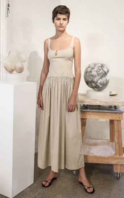 Shop Anna Quan Giselle Stretch Cotton-blend Midi Dress In Neutral