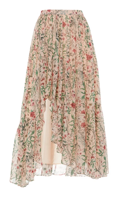 Shop Amur Genie Floral-print Silk Skirt