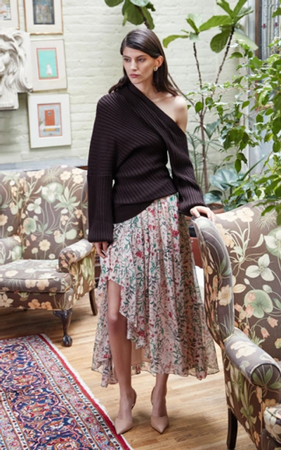 Shop Amur Genie Floral-print Silk Skirt