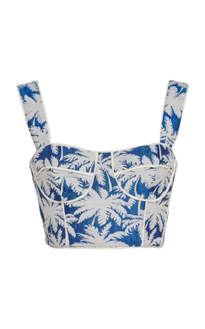 Shop Alexis Kaela Cropped Jacquard Bustier Top In Blue