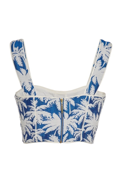 Shop Alexis Kaela Cropped Jacquard Bustier Top In Blue