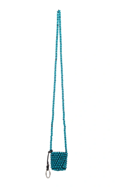 Shop Jil Sander Beaded Mini Crossbody Bucket Bag In Blue