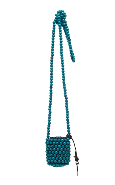 Shop Jil Sander Beaded Mini Crossbody Bucket Bag In Blue