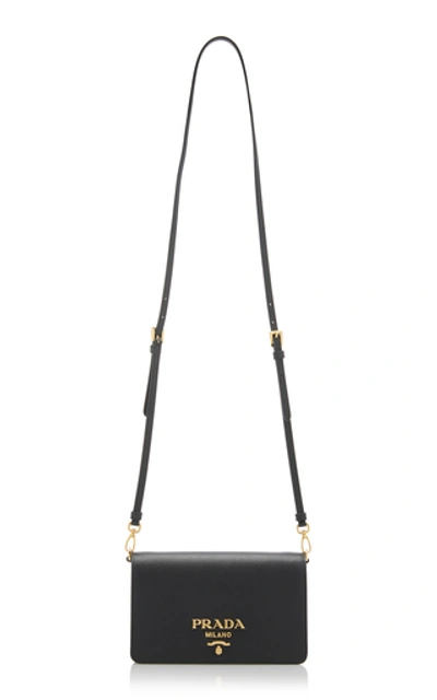 Shop Prada Textured-leather Shoulder Bag In Black