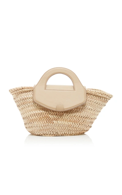 Shop Hereu Alqueria Leather-trimmed Straw Tote In Ivory