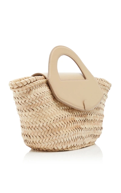 Shop Hereu Alqueria Leather-trimmed Straw Tote In Ivory