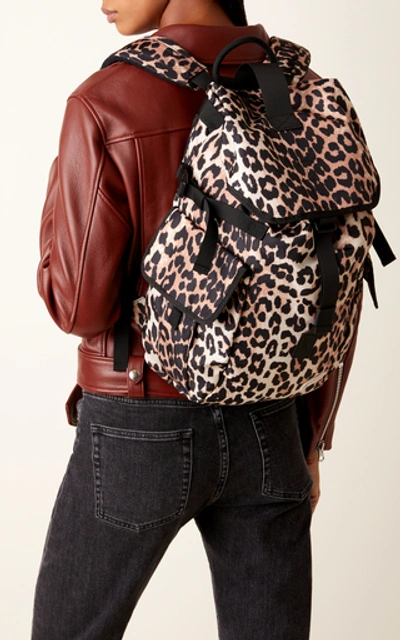 Shop Ganni Leopard-print Shell Backpack In Animal