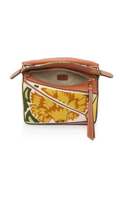 Shop Loewe Puzzle Mini Embroidered Leather Shoulder Bag In Yellow