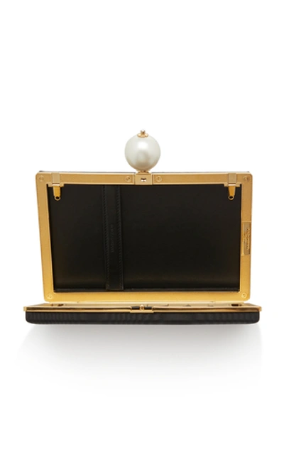 Shop Dolce & Gabbana Faux-pearl Embellished Leather Clutch In Black