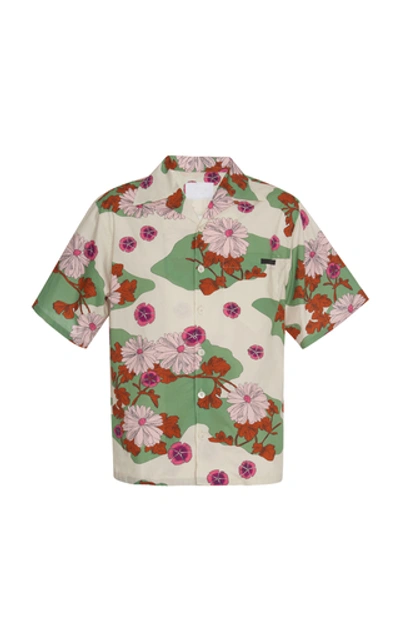 Shop Prada Printed Cotton-poplin Shirt In Neutral