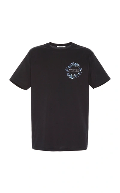 Shop Givenchy Floral-logo Cotton T-shirt In Black