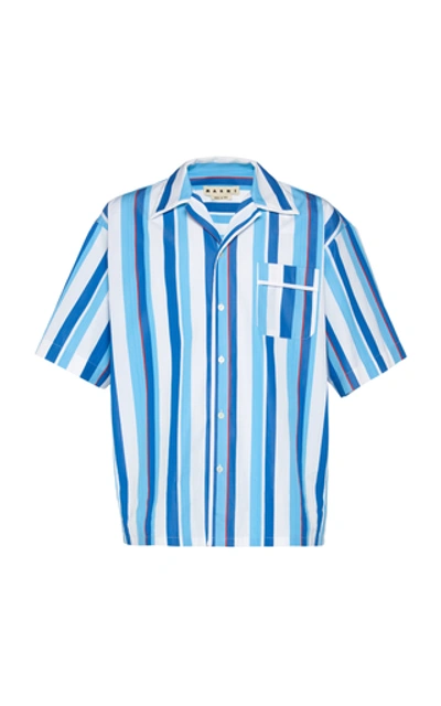 Shop Marni Camp-collar Striped Cotton-poplin Shirt In Blue