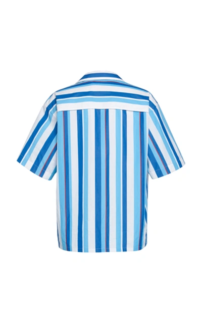 Shop Marni Camp-collar Striped Cotton-poplin Shirt In Blue
