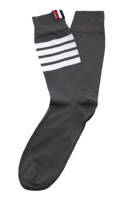 Shop Thom Browne Mid-calf Striped Cotton Socks In Grey