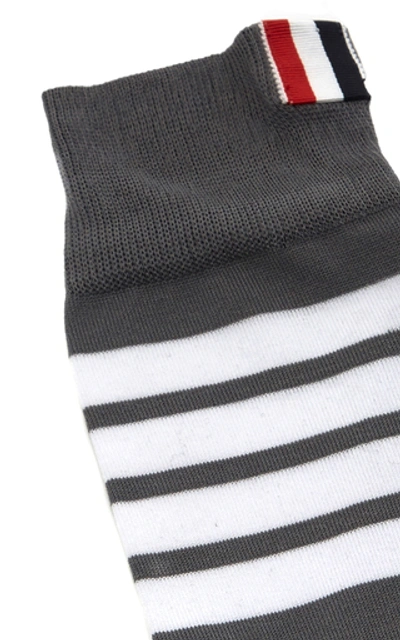 Shop Thom Browne Mid-calf Striped Cotton Socks In Grey