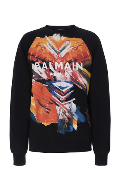 Shop Balmain Painted Cotton Sweatshirt In Multi