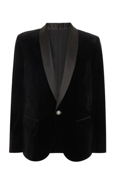 Shop Balmain Satin-trimmed Velvet Blazer In Black