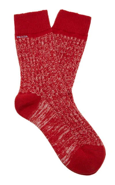 Shop Prada Donegal Camp Wool-cashmere Knit Socks In Red