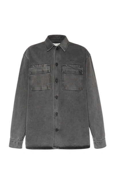 Shop Off-white Logo Oversized Denim Shirt Jacket In Grey