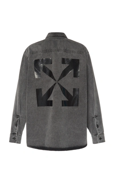 Shop Off-white Logo Oversized Denim Shirt Jacket In Grey