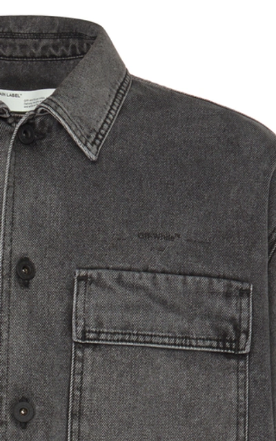 Shop Off-white Logo Oversized Denim Shirt Jacket In Grey